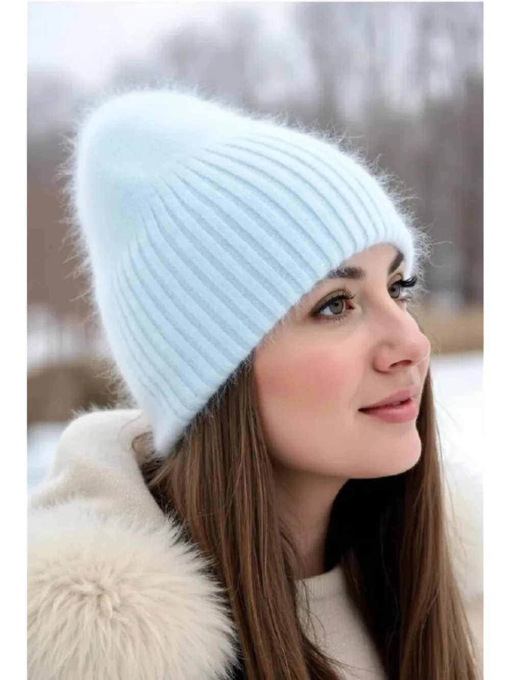 шапка ангора зимняя пушистая вязаная модная