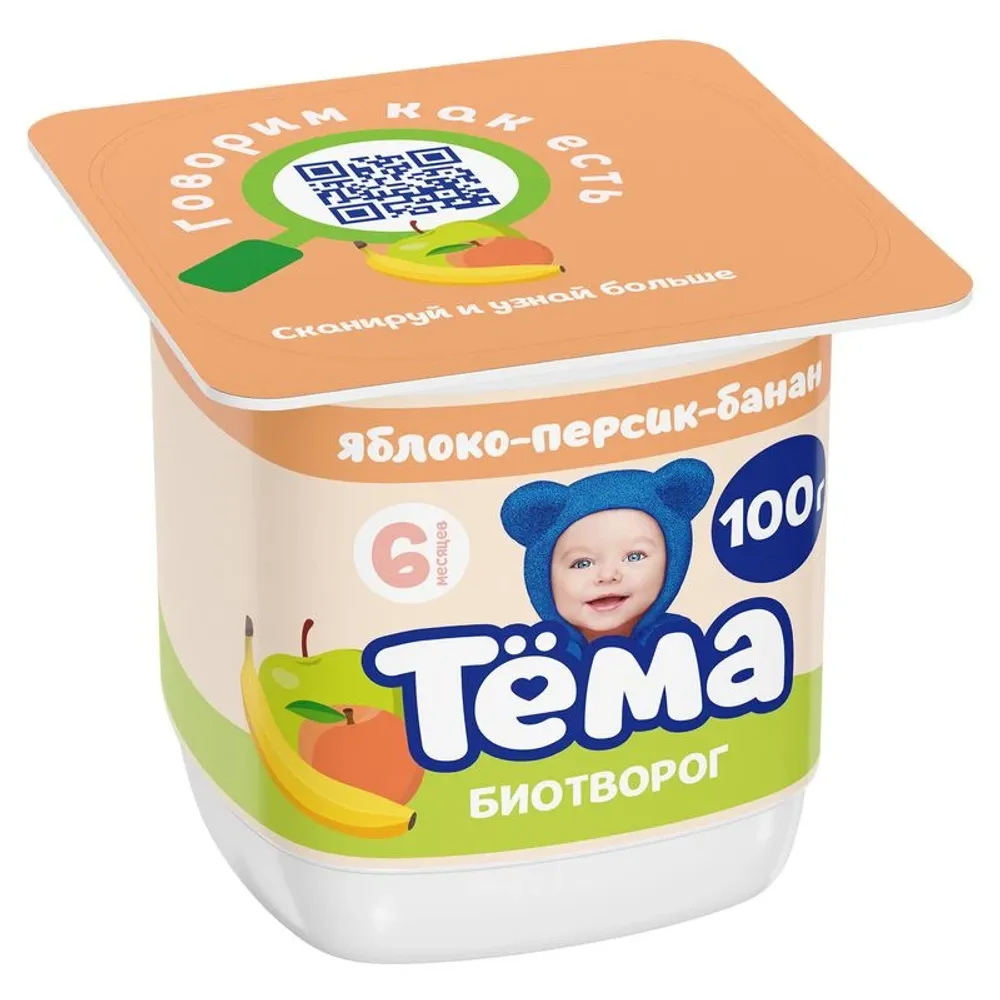 Биотворог "Тёма" яблоко-персик 4.2% 100г