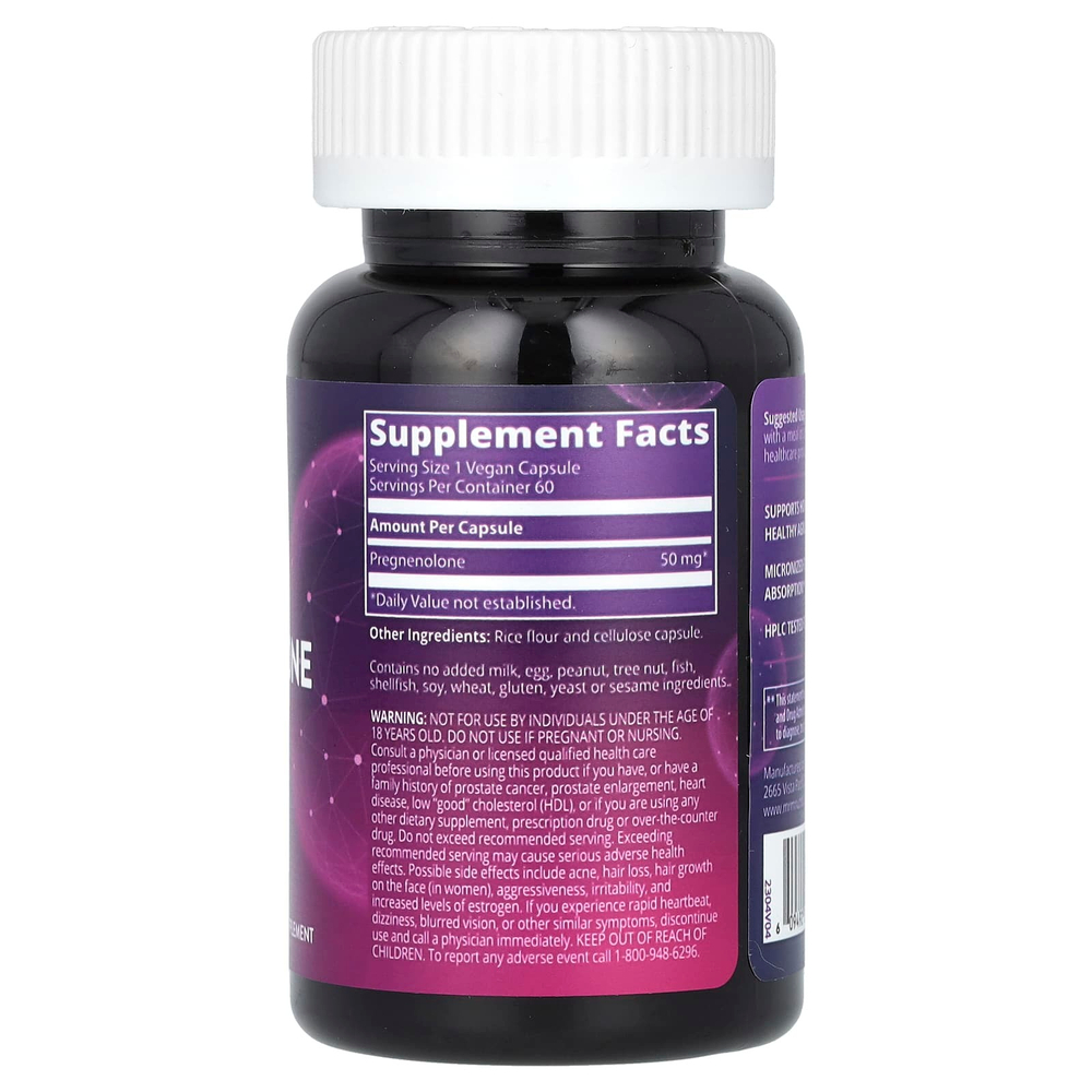 MRM Nutrition, прегненолон, 50 мг, 60 вегетарианских капсул