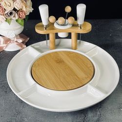 Lenardi 140-095 Сервировочная доска/блюдо 29 см для сыра с приборами 10пр. BAMBOO в под.уп.(х8)Фарфор,бамбук