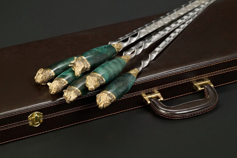 Подарочный набор шампуров в кейсе "Презент 4" зеленая карельская береза