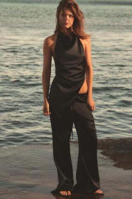 ZARA АТЛАСНЫЕ БРЮКИ НА ШНУРКЕ, ЧЕРНЫЙ