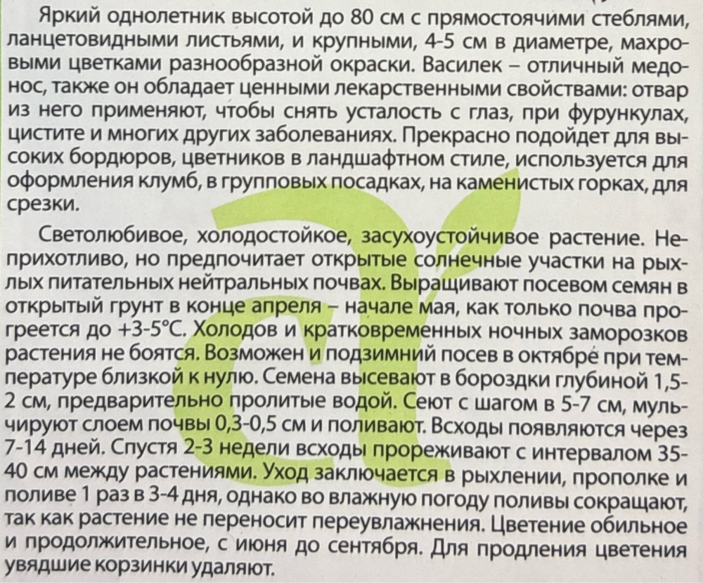 Василек Летние Каникулы 0,3 г СМЦ-280