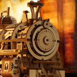 Локомотив (ROKR and Robotime) - Деревянный конструктор, сборная механическая модель, 3D пазл, ретро автомобиль