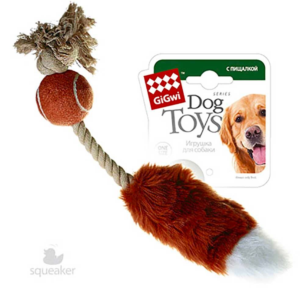 Игрушка &quot;Грейфер&quot; (мяч и лисий хвост) (с пищалкой) 40 см (искусственный мех, теннисный материал и канат) - для собак (GiGwi 75074)