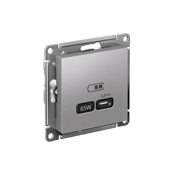 Розетка USB AtlasDesign тип C 65Вт QC PD высокоскор. ЗУ механизм алюм. SE ATN000327