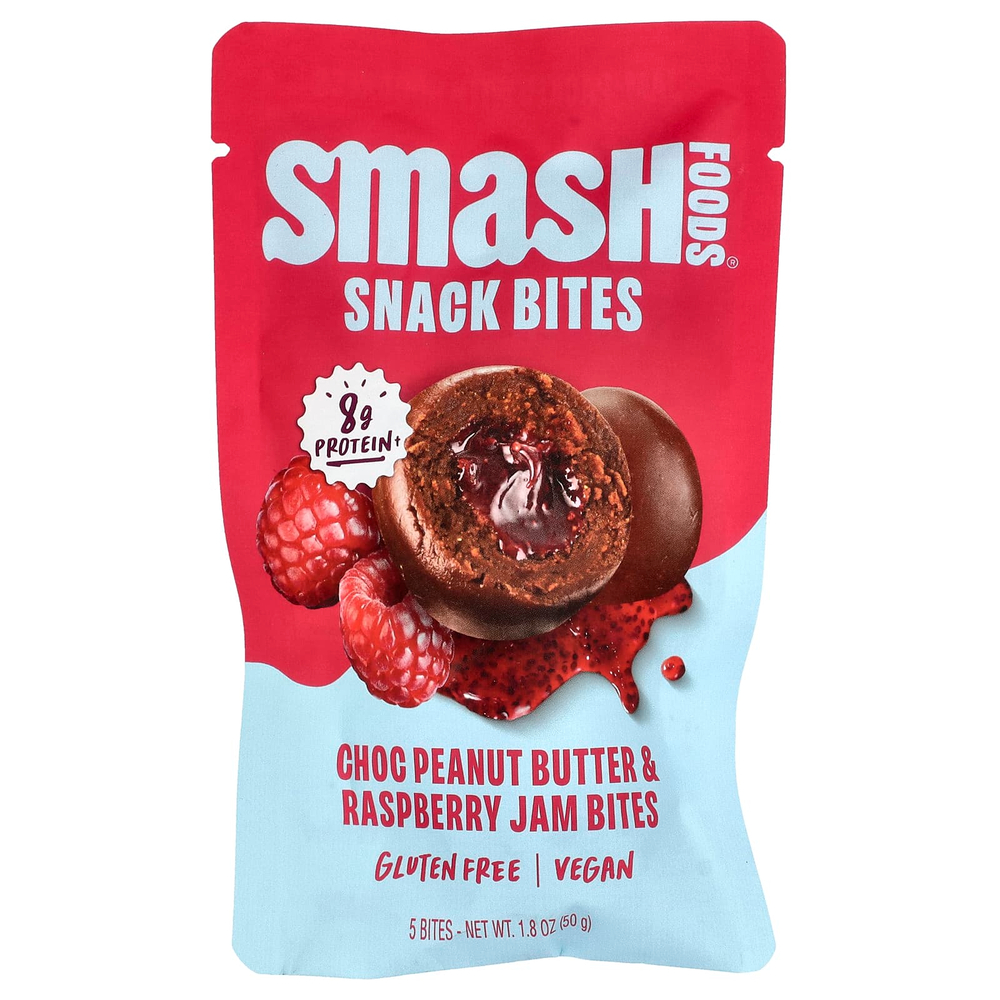 Smash Foods, Snack Bites, шоколад, арахисовая паста и малиновый джем, 5 шт., 50 г (1,8 унции)
