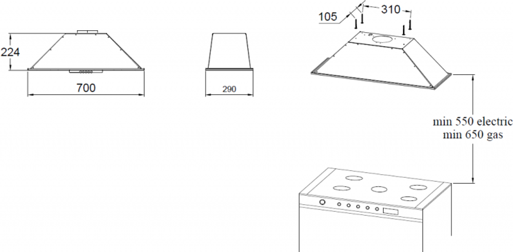 Вытяжка полновстраиваемая D 538 W
