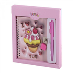 Блокнот в футляре, 17,5 см * 19,5 см, гребень, Alingar, ламин, эффект 3D, ручка, замочек, клетка, 46 л., "Сладости", розовый