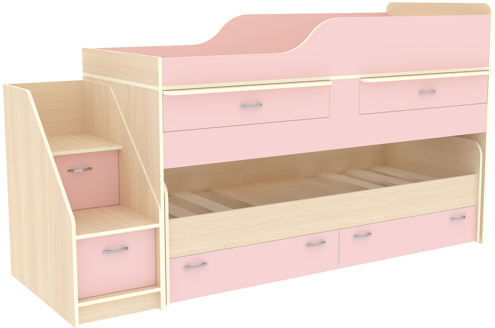 Кровать двухъярусная КарИВи Дуэт-8  Дуб Молочный Розовый