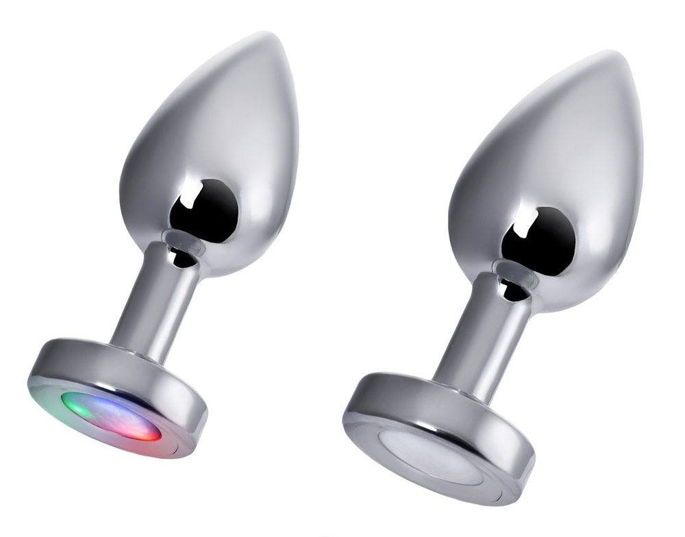 Анальная втулка серебряная со светодиодами Medium 8,8 см