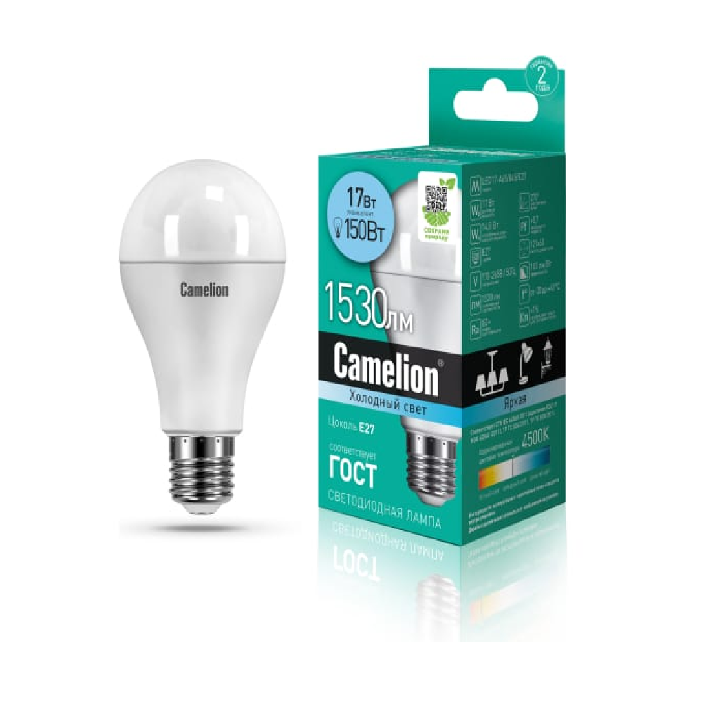 Camelion Лампа св/д ЛОН A65 E27 17W 1530lm 270 град. 6500K 6K матов. 130x65 пластик LED17-A65/865/E2
