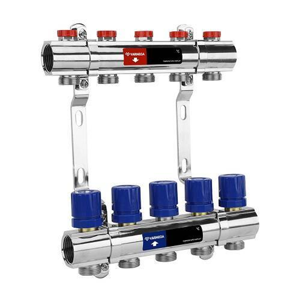 Коллекторная группа для радиаторного отопления Varmega  - 1" на 2 контура 3/4"EK (латунь)