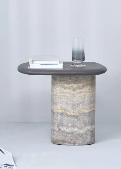 Стол кофейный 4893, 51х40х43 см, травертин, дерево