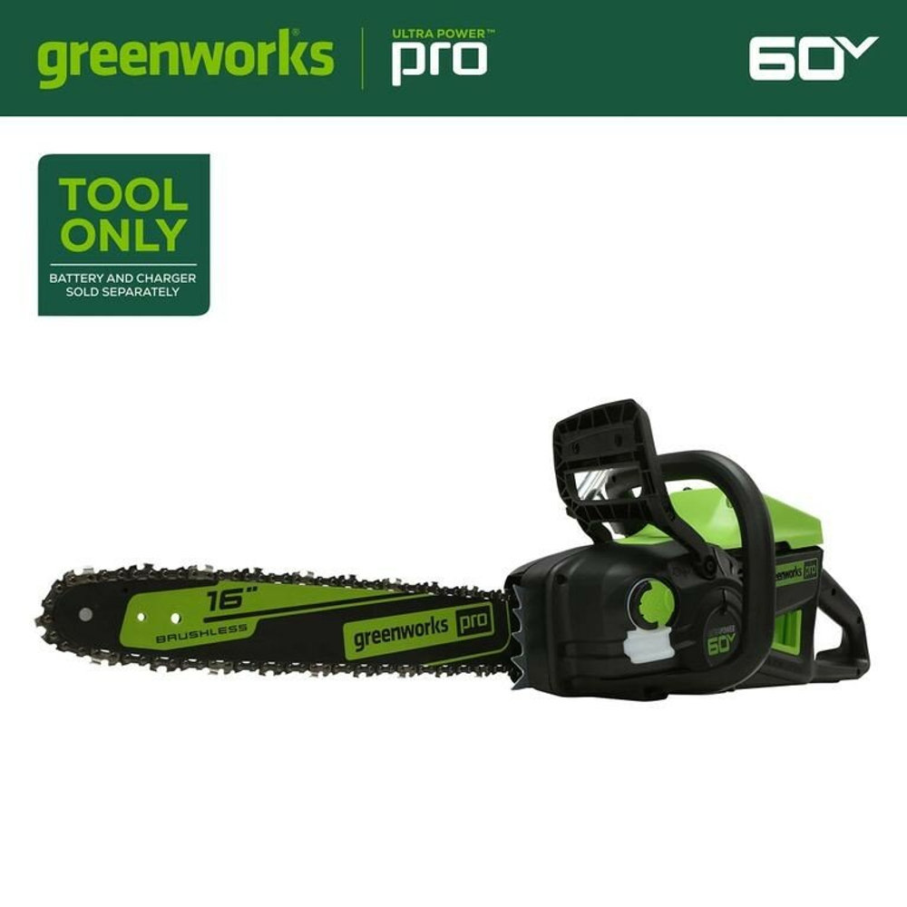 Цепная пила аккумуляторная GreenWorks GD60CS25, 60V, 40 см, бесщеточная, 2500 Вт, без АКБ и ЗУ (2008907)
