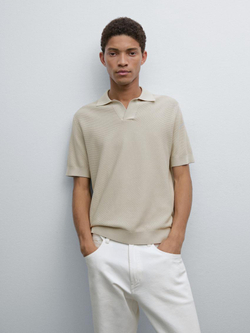 Massimo Dutti Поло из трикотажа с коротким рукавом и фактурной отделкой, зеленый