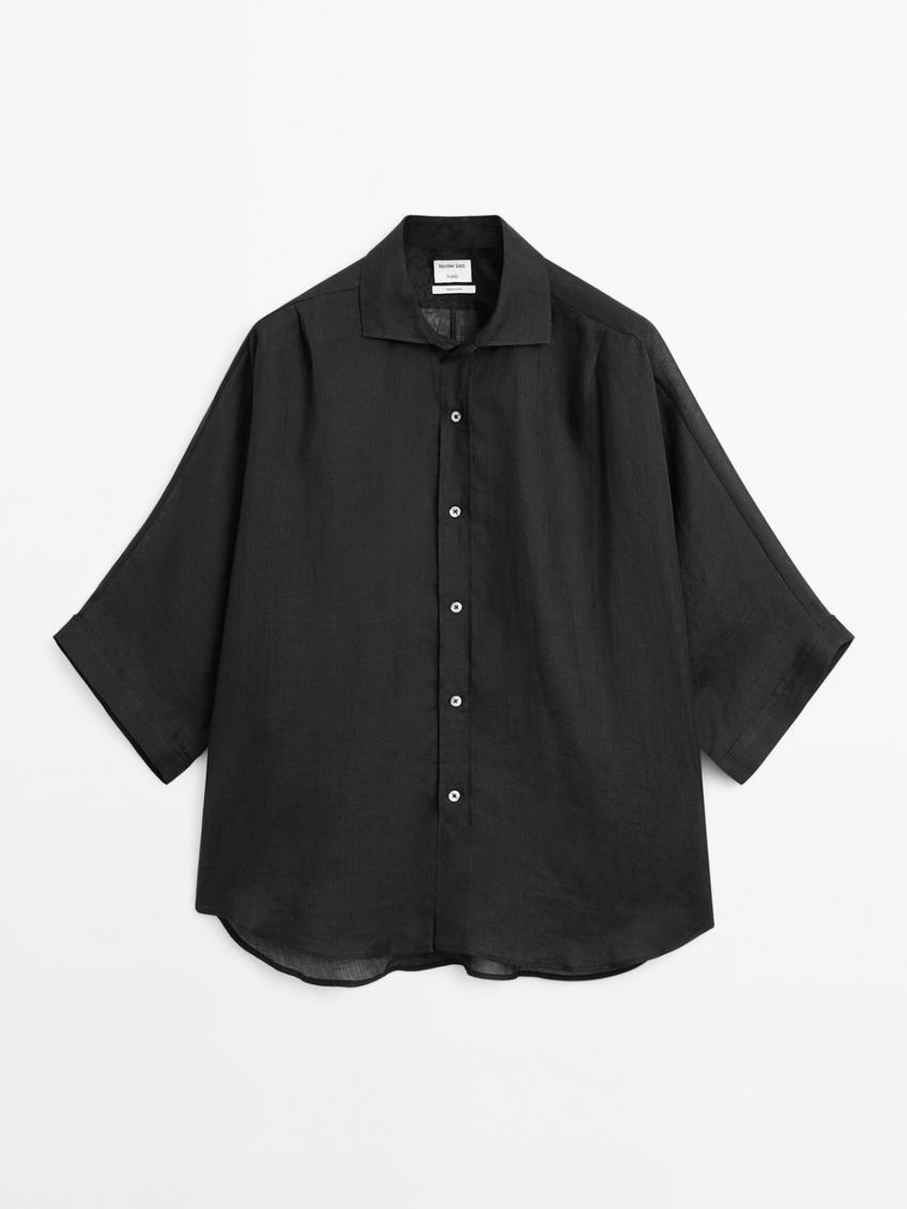 Massimo Dutti Рубашка из 100% ткани рами с рукавами «летучая мышь» - Studio, черный