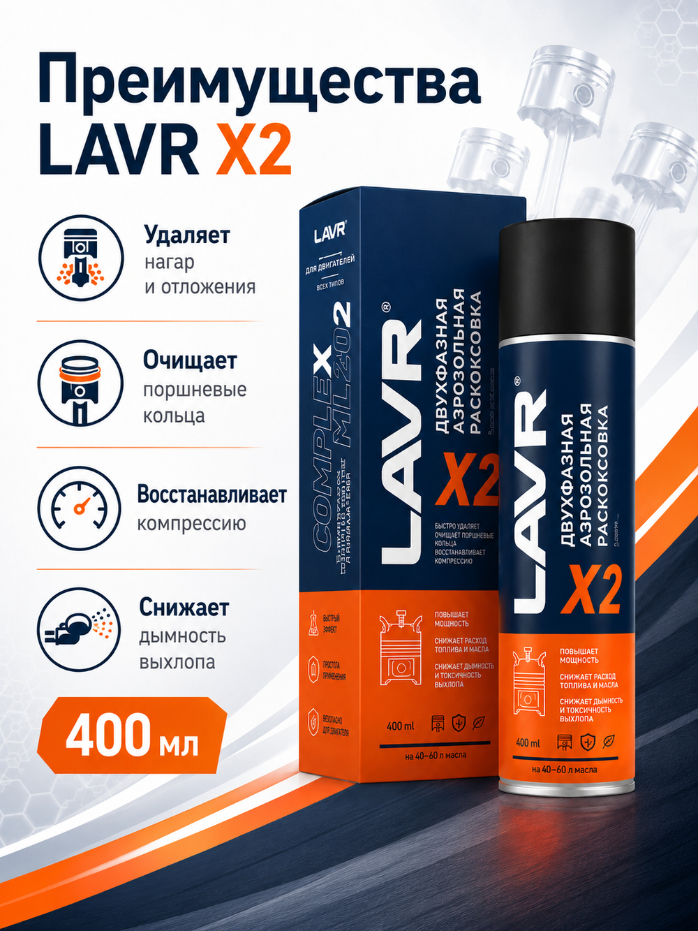 Раскоксовка двигателя двухфазный LAVR 400мл (аэрозоль)