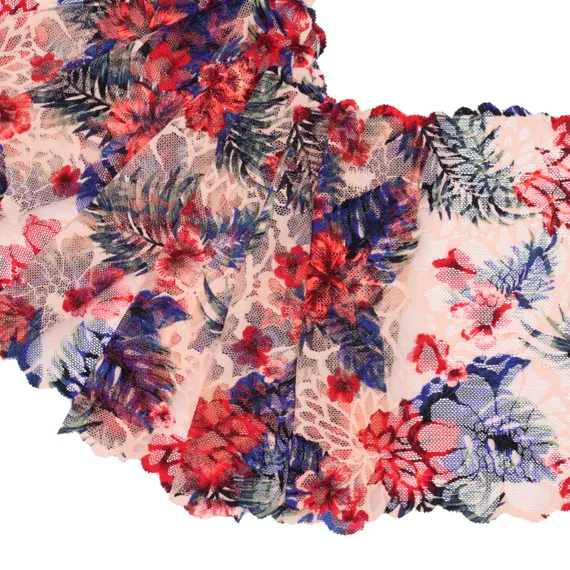 Кружево эластичное персик/цветочное 23 см, Китай