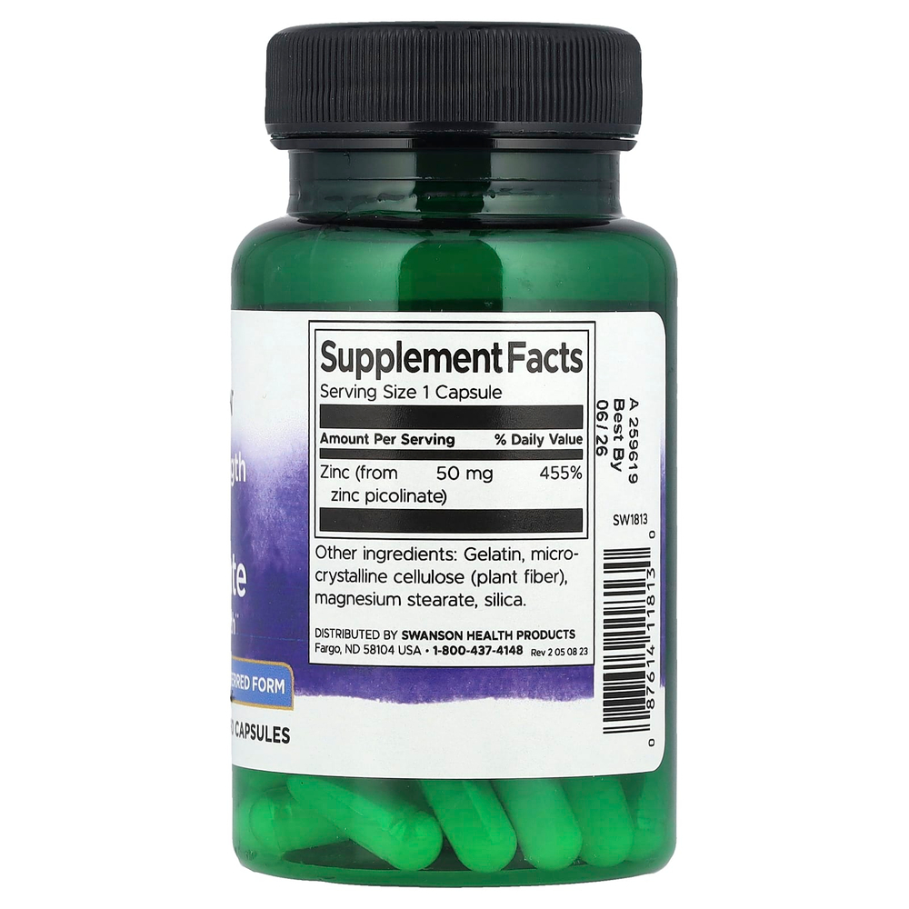 Swanson Vitamins, пиколинат цинка, 50 мг, 60 капсул