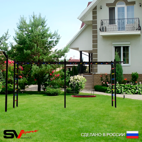 Уличная шведская стенка Sv Sport рукоход х 2 с комплектом турник прямой У52133 (Турник/Гнездо 80см/Кронш бокс)