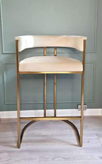 Барный стул Cuddle, бежевый велюр, латунь