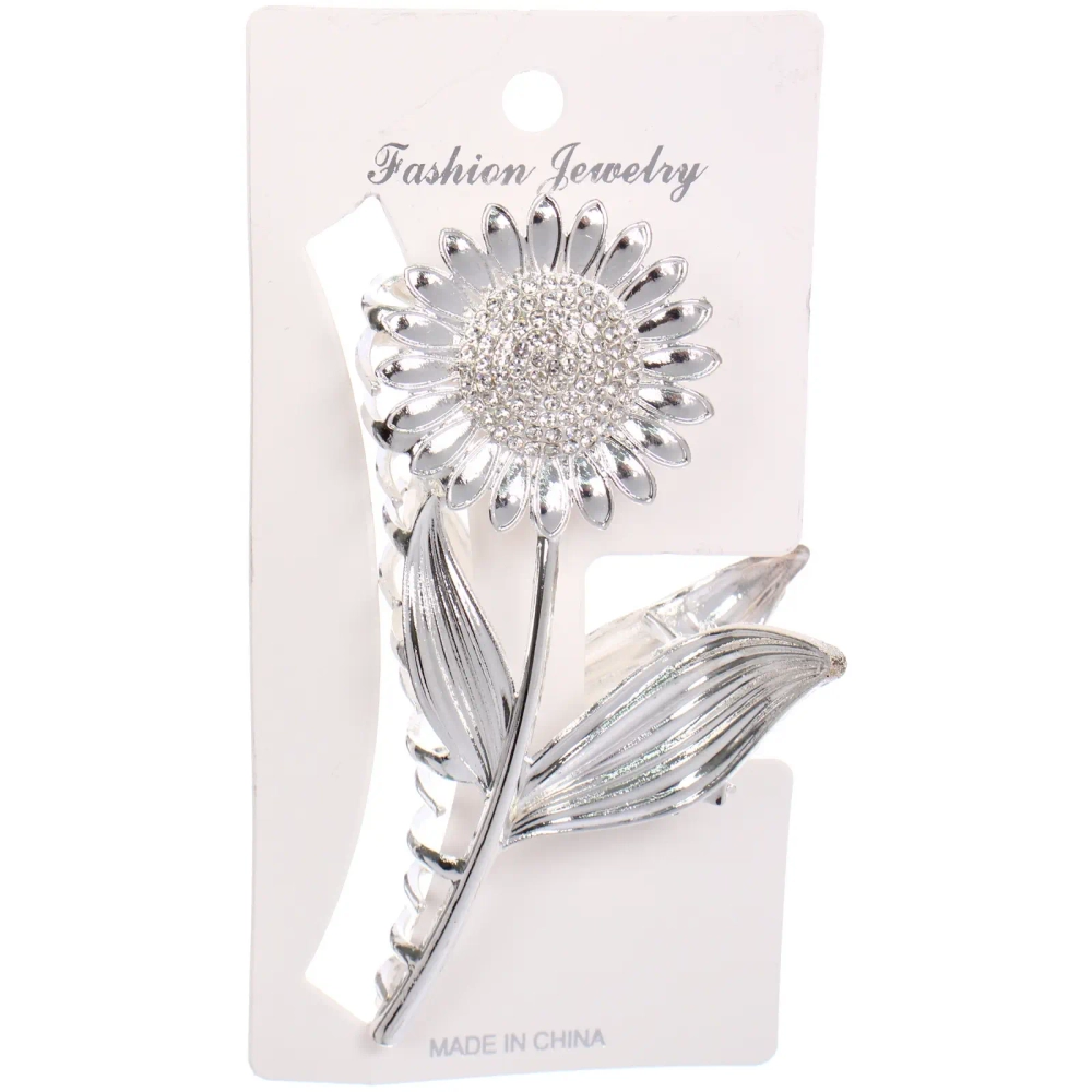 Заколка - краб для волос на блистере «ДЕ Палма», подсолнух, цвет золото и серебро, 11.5*5.5см