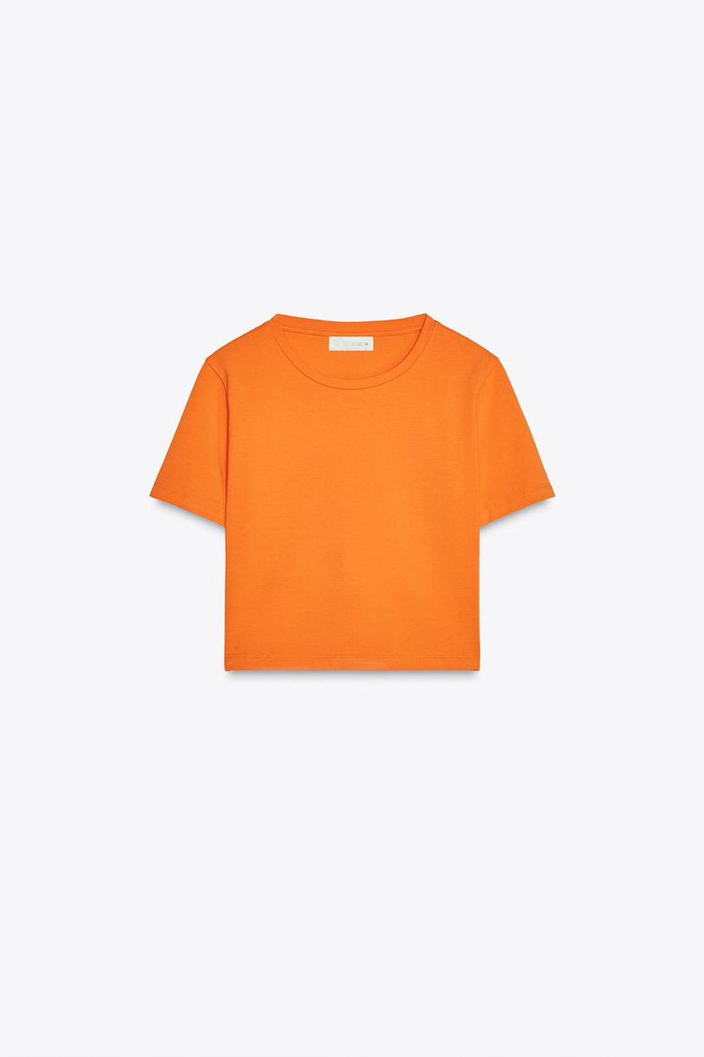 ZARA УКОРОЧЕННАЯ ФУТБОЛКА ИЗ ЭЛАСТИЧНОЙ ТКАНИ, ОРАНЖЕВЫЙ