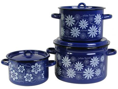 Набор кастрюль "Белые цветы" (синяя)
