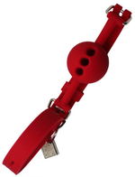 Красный дышащий силиконовый кляп-шарик с фиксацией и замочком (Цвет: красный)