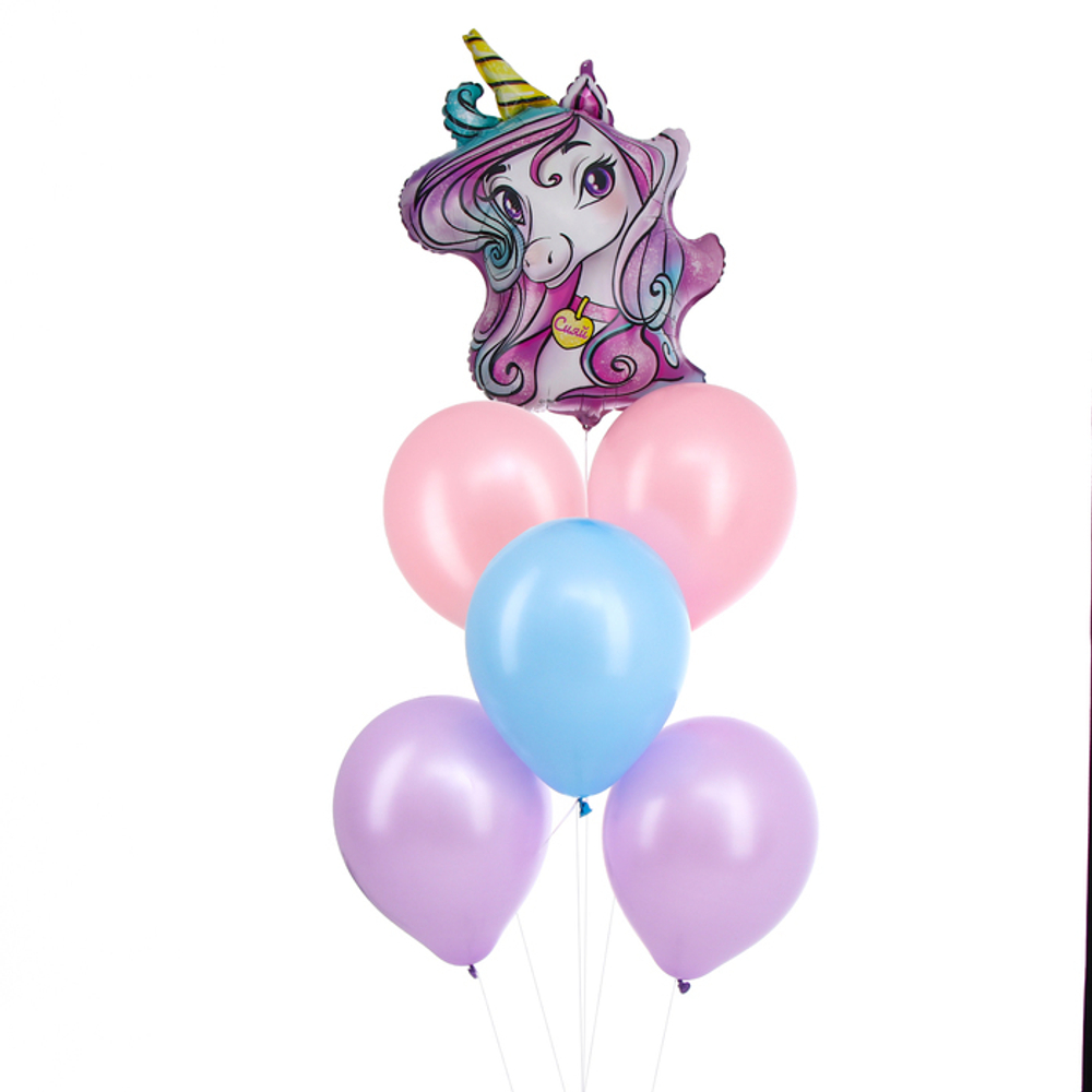 Воздушные шары, букет «Единорог», набор 6 шт. хром, гелий