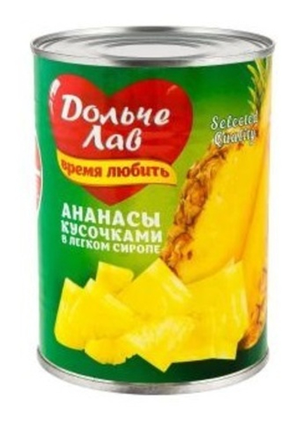 Ананасы кусочками 565г. Дольче Лав