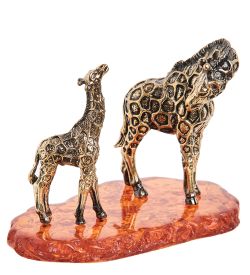 Народные промыслы AM-2005 Фигурка «Жираф с малышом» (латунь, янтарь)