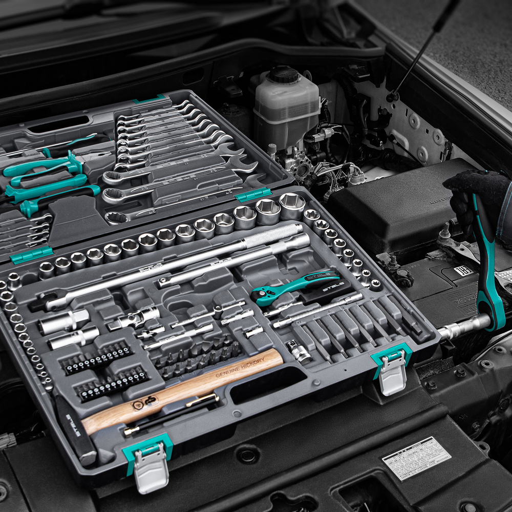 Набор инструментов, 1/4", 1/2", Cr-V, S2, усиленный кейс, 119 предметов Stels