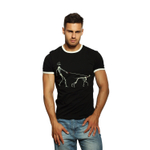 Мужская футболка с принтом в виде скелета собаки на поводке (Размер: M) (Цвет: черный)