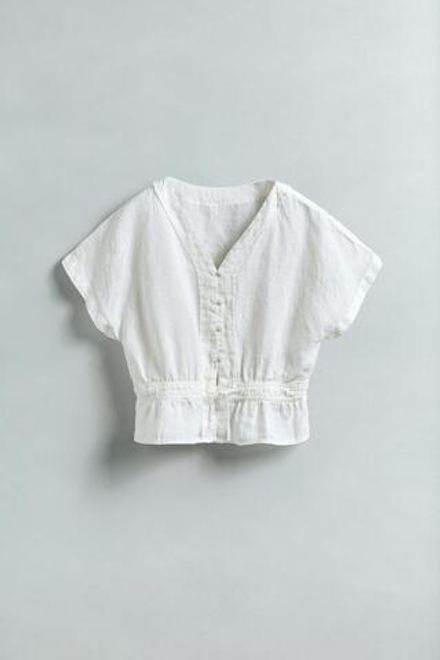 ZARA БЛУЗА ИЗ 100% ЛЬНА, СВЕТЛЫЙ ЭКРЮ