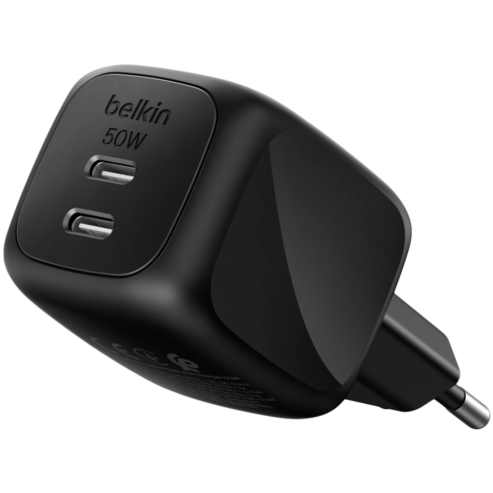 BELKIN 50w Dual USB-C PD wall Charger with PPS, Black