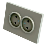 Розетка 2-местная с защитной шторкой, STEKKER, б/з, 250В, 16А, серия Эмили, RST16-5116-10 , платиново-серый, soft touch 49955