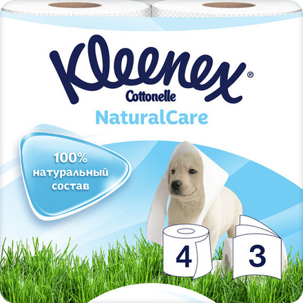 Kleenex 3-х сл,4 рулона, Туалетная бумага Натурал Кэйр, белая