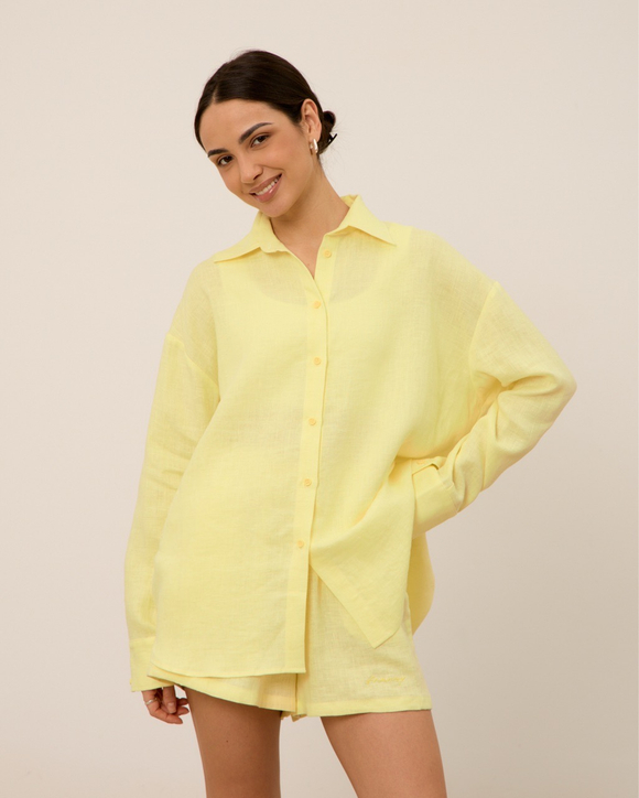 Рубашка 07, из 100% льна, лимонная