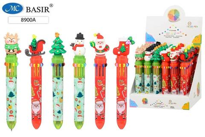 Авторучка 10-ти цветная детская "Новогодние" ассорти (Basir)