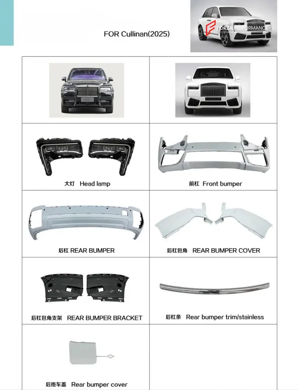 Задний и передний бампер и фары для ROLLS ROYCE CULLINAN 2025 СЕРИИ II РЕСТАЙЛИНГ Ролс Ройс Куллинан