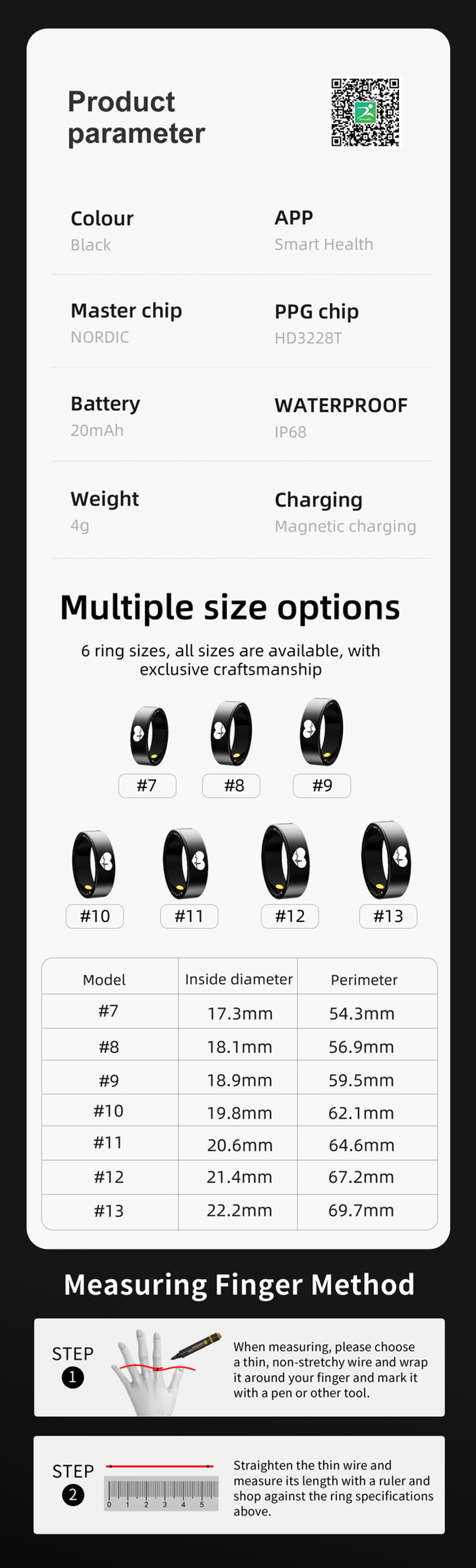 Умное кольцо с функцией Глюкометр XRide ECG Ring R30PRO