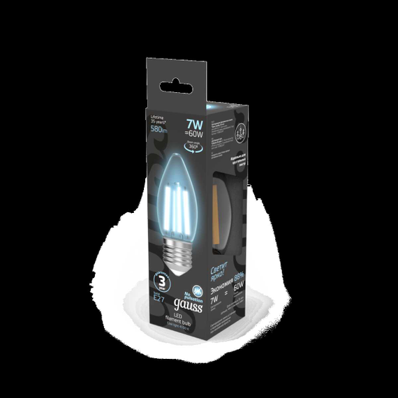 Лампа светодиодная филаментная Gauss E27 7W 4100K прозрачная 103802207