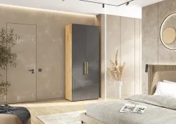 Шкаф 2-х створч., "Ирис" (браш графит/дуб крафт), МФ Миф