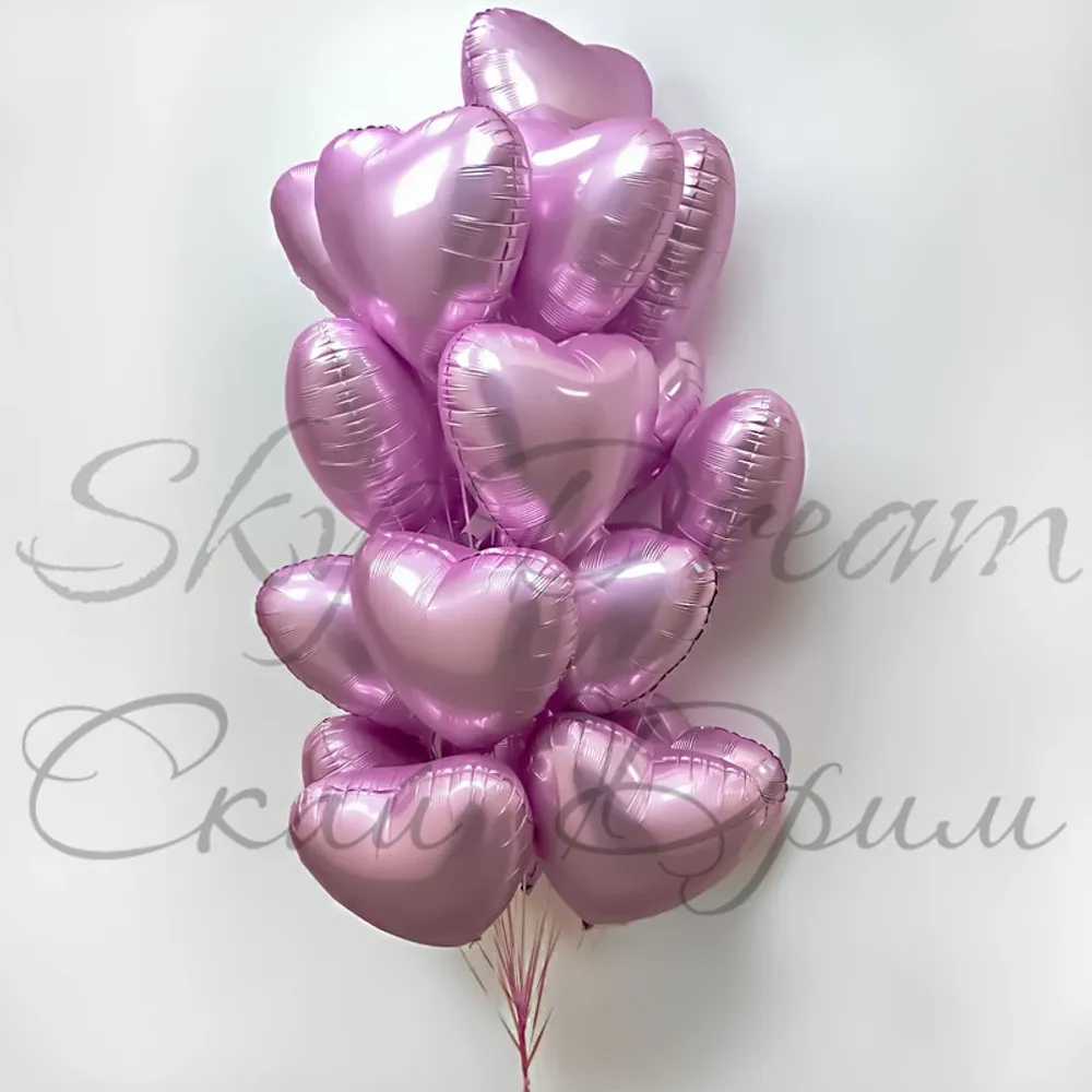 Облако шаров Сердца Нежно Розовые