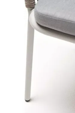 "Марсель" стул плетеный из роупа, каркас алюминий светло-серый (RAL7035) муар, роуп серый меланж круглый, ткань светло-серая