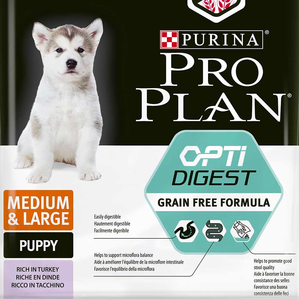 Pro Plan Puppy GrainFree Optidigest Turkey - беззерновой сухой корм для щенков средних  пород с чувствительным пищеварением