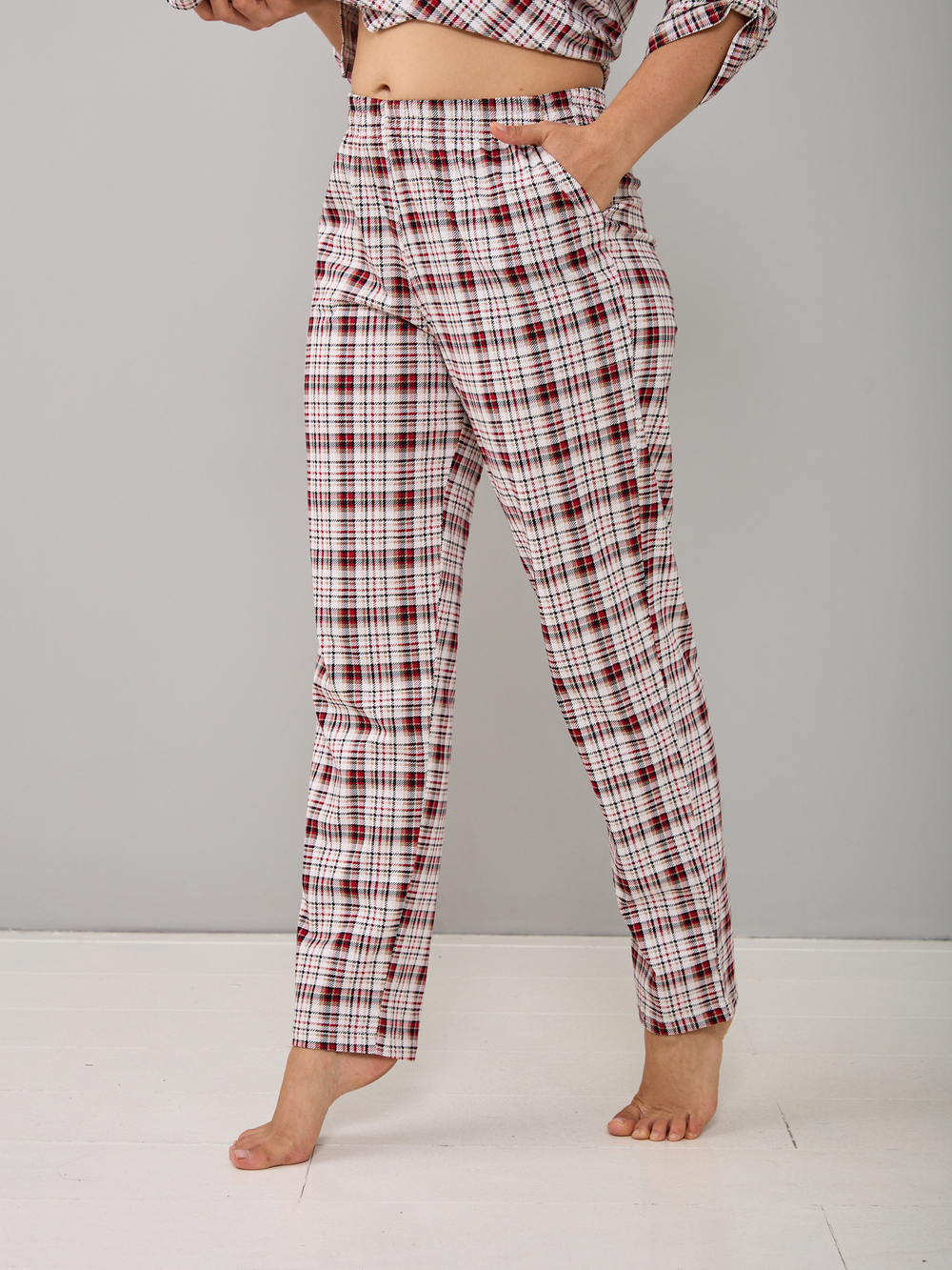 Брюки Б-18/бордо-бежклетка