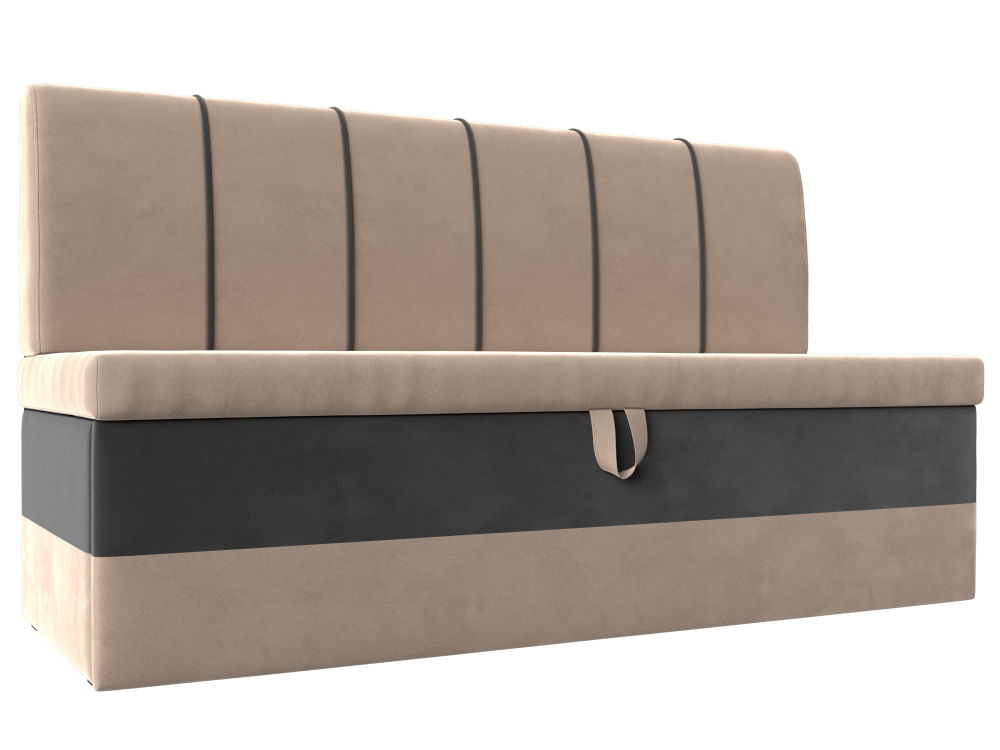 Диван кухонный прямой Энигма, Бежевый\Серый, Велюр, 112879